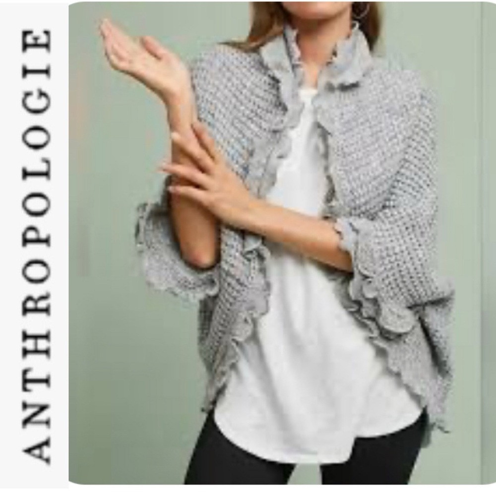 Anthropologie Moth Rocia Ruffle Trim Open Waffle Knit Cardi XSP